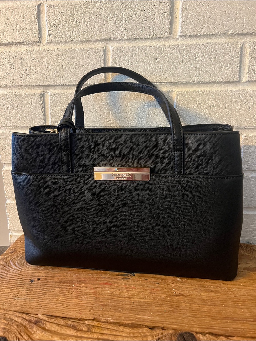 kate spade Black Saffiano Leather Satchel with Gold Hardware